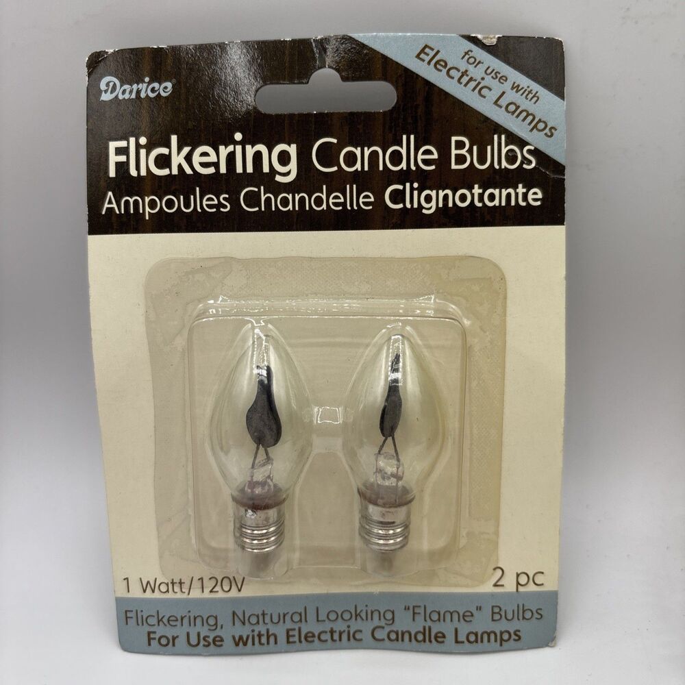 Darice flickering Candle Blulbs 1 Watt/120V Flame candelabra Base NIP 2012